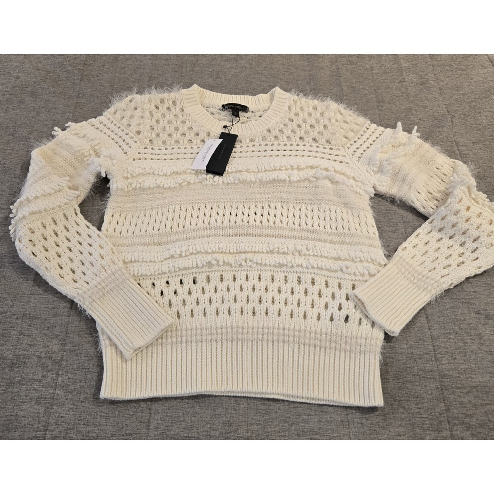 NWTBanana Republic Women's Cream Open Knit Pullover Sweater Eyelash Fringe XL